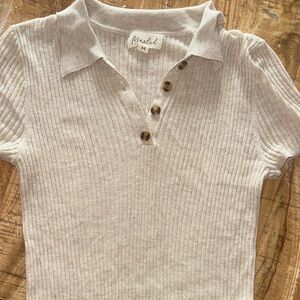 Mural Beige Ribbed Button-Up Blouse